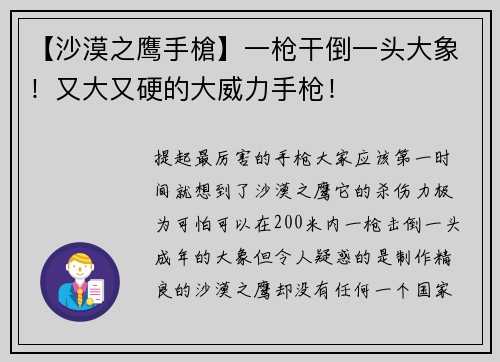 【沙漠之鹰手槍】一枪干倒一头大象！又大又硬的大威力手枪！