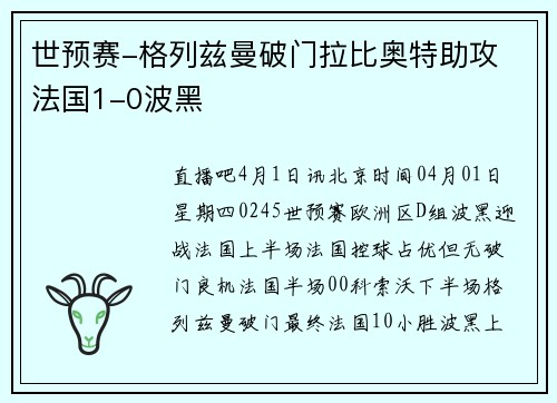 世预赛-格列兹曼破门拉比奥特助攻 法国1-0波黑
