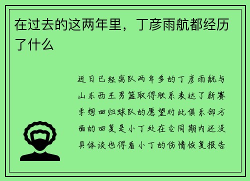 在过去的这两年里，丁彦雨航都经历了什么